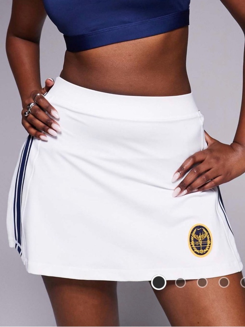 Nike Court Club Dri-Fit White Skort Navy Trim Gold Crest Tennis NWT Lg.